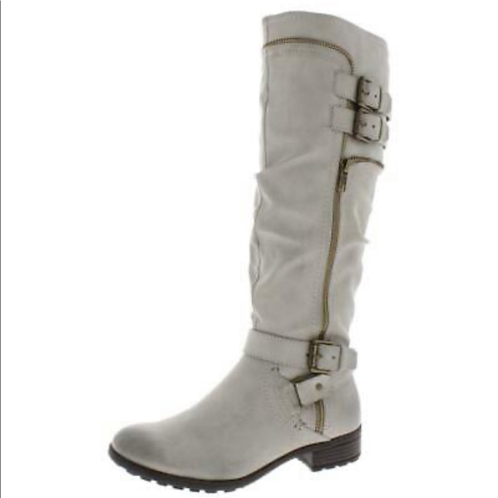 White Mountain Womens Remi Faux Leather Mid-Calf Riding Boots Shoes Wide Calf